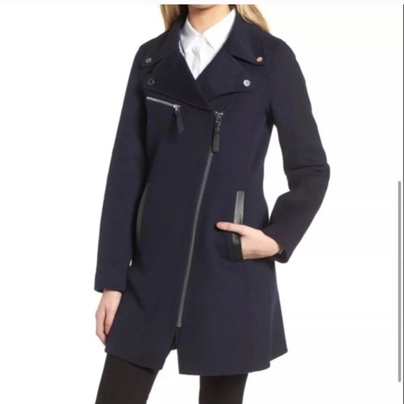 NWT Derek Lam Double-Face Moto Wool Navy Coat - Picture 3 of 6